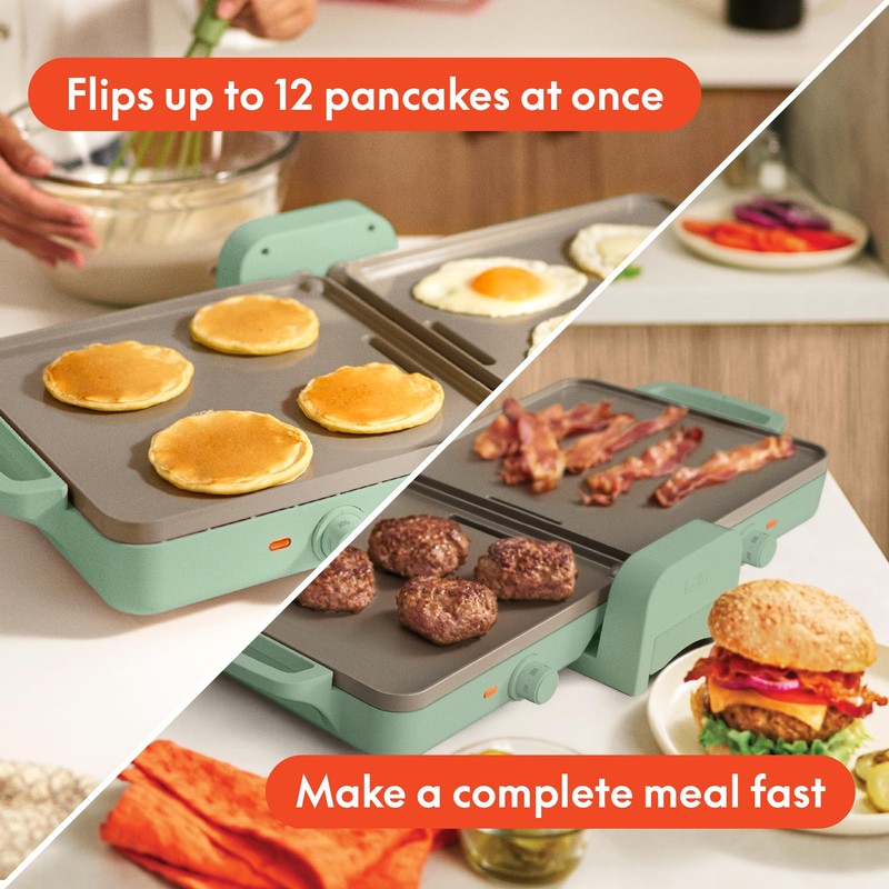 Bella 10"x 20" Ceramic Fold-n-Store Dual Temp Griddle, Fits-anywhere™ Kitchenware,