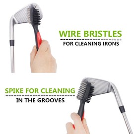 Yoport Golf Club Brush and Club Groove Cleaner 2 Ft Retractable Zip-line Aluminum Carabiner, Lightweight and Stylish, Ergonomic Design, Easily Attaches to Golf Bag (Black+Black)