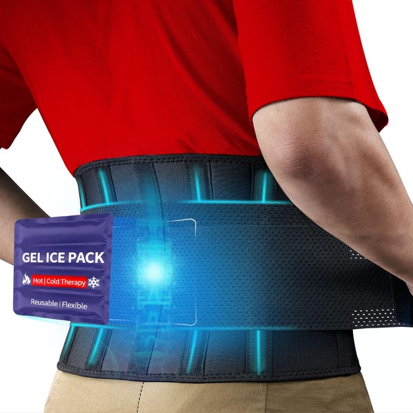 FEATOL Gel Pack Back Brace,Lumbar Support for Back Pain Relief, Herniated Disc, Sciatica, Scoliosis-Breathable Material Design with Hot & Cold Gel Pack for Men & Women| Small/Medium