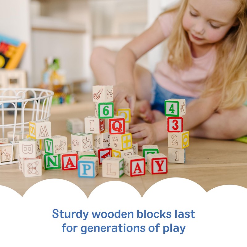Melissa & Doug Deluxe Wooden ABC/123, 50-Piece Set of Classic