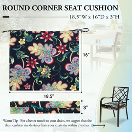 Wellsin Outdoor Chair Cushions for Patio Furniture - Outdoor Cushions for Chairs - Waterproof Patio Chair Cushions Set of 4, 18.5"X16"X3", Flower Black