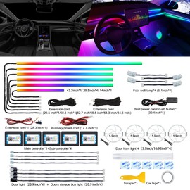 Dreamcolor Acrylic Interior Car LED Strip Light with Wireless APP, RGB 22 in 1 with 175 inches 600 LEDs Fiber Optic Car Ambient Lighting Kits, Dual Zone Sound Active Function LED Strip for Car