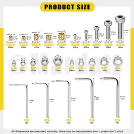 Mardatt 385 Pieces M2 M2.5 M3 M4 M5 Brass Threaded Inserts with Hex Socket Head Cap Screws Nuts Kit, Brass Heat Set Insert Metric Knurled Nuts & Machine Screws and Nuts
