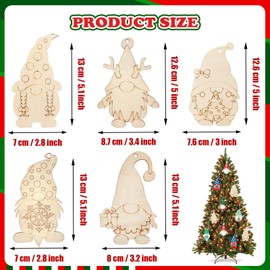 VARACL 25PCS Wooden Gnome Christmas Tree Hanging Ornaments, Cutouts Unfinished Blank Wood Slices Santa Elf Pendants for Christmas Decorations, DIY Painting Craft for Kids Adults Xmas Party Home Decor