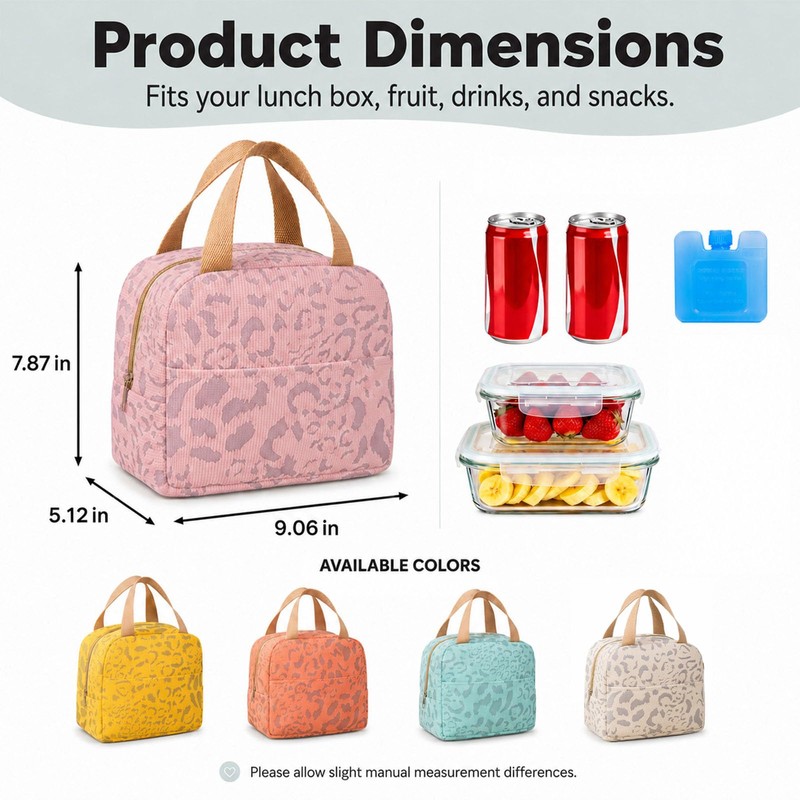 Insulated Lunch Bag with 4 Ice Packs,Cute Leopard Print Thermal
