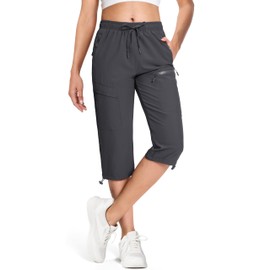MAGCOMSEN Womens Hiking Capris Pants Outdoor Quick Dry Lightweight Waterproof Sun Protection Summer Capri Grey, L