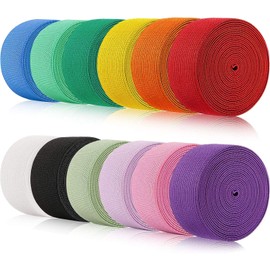 12 Rolls Colored Elastic Bands Fold Over Elastic Rope Elastic Cord Heavy Stretch Strap Elasticity Knit Flat Elastic Band for Sewing Crafts DIY, Bedspread, Cuff(Bright Colors,1 Inch x 26 Yard)