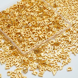 400 abalorio grandes de plástico dorado de 9 x 12 mm, abalorio de plástico con forma de alfabeto mixta A-Z, para hacer joyas, pulseras, collares, llaveros, manualidades (dorado)