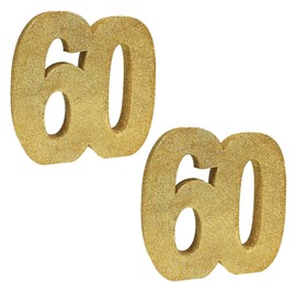 Beistle 3-D Number 60 Centerpiece, 8" x 8" x 1"- Gold Glittered Foam 60th Birthday Party Decoration, Milestone & Anniversary