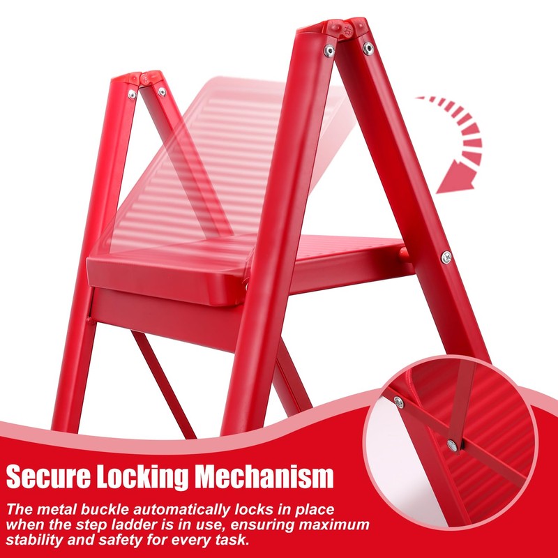 3 Step Ladder Stool for Adults, Folding Steel Step Stool