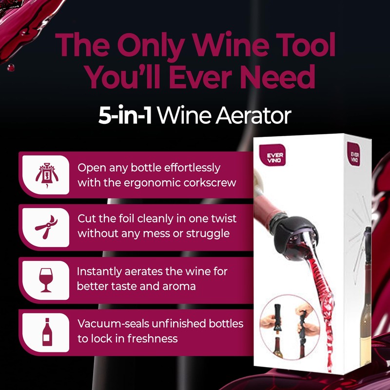 Evervino Wine Opener Aerator Vacuum Pump - 5in1 Wine tool(Black)