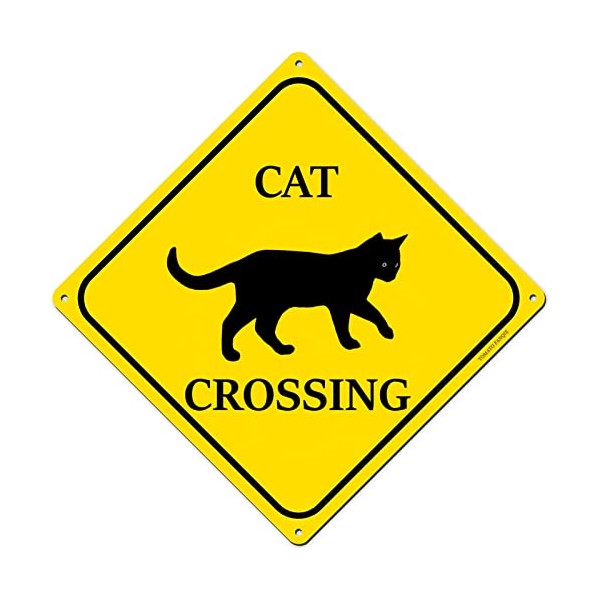 Cat Xing Crossing Sign, 12 x 12 Inches Black Cat