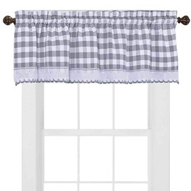 Buffalo Check a cuadros Gingham ajuste personalizado cortina de ventana tratamientos por GoodGram – varios colores, tamaños y estilos, gris, Single 14 in. Valance