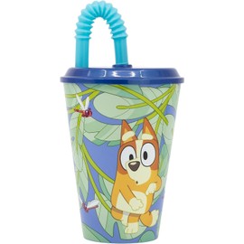 Golddunes Kids Character Sports Tumbler 430ML Drinking Re-usable Plastic Cup with Re-Usable Straw (Blue)