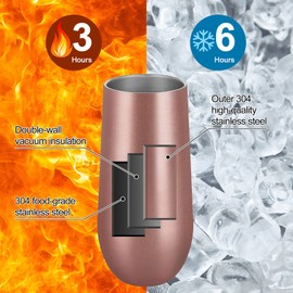 Lifecapido 8 Pack Insulated Champagne Tumblers, 12oz Champagne Flute Tumbler, Stainless Steel Stemless Champagne Glass, Unbreakable Cocktail Cups with Lid for Birthday Wedding Christmas (Rose Gold)