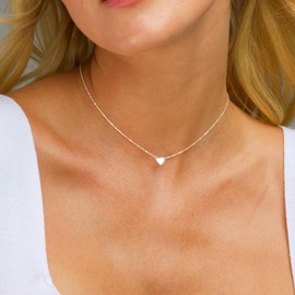 Plenky Silver Heart Necklace for Women, Minimalist 16.5'' Adjustable Everyday Jewelry, 14k Gold Plated, Recycled Brass for Her