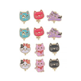 6 Pairs Cute Dinosaur Cat Clip on Earrings for Women Funny Enamel Animals Harajuku Non Piercing Fake Stud Earrings Set -Cat