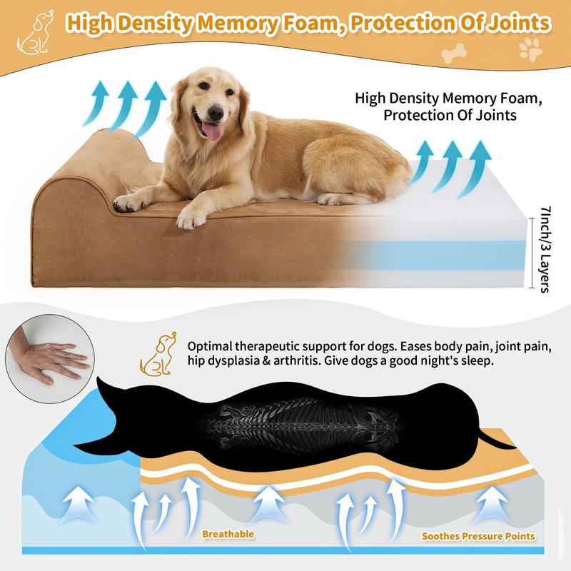 Rainmr 7 inch Orthopedic Dog Bed for Large Dogs -