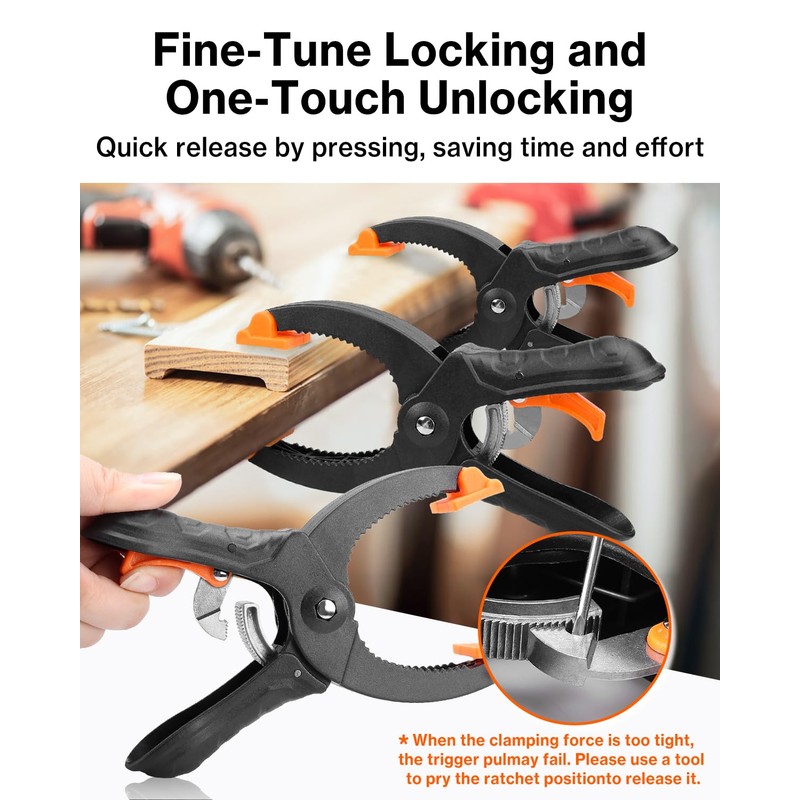 Spring Clamps for Woodworking, Lytool 4Pcs 6 Inch Quick-Release Ratcheting