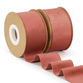 Keypan Rust Red Velvet Ribbon, 1-1/2 inch Wide Handmade Fabric Ribbon for Christmas Decor, Flower Bouquet, Wedding Decor, Baby Shower, 2 Rolls