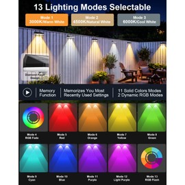 20 Pack Solar Fence Lights Outdoor ,Warm White + RGB 13 Color Mode Fence Lights Solar Powered with Ultra-Bright Lens IP65 Waterproof,Solar Wall Light for Backyard/Step/Patio/Deck/Stair/Railings/Fence