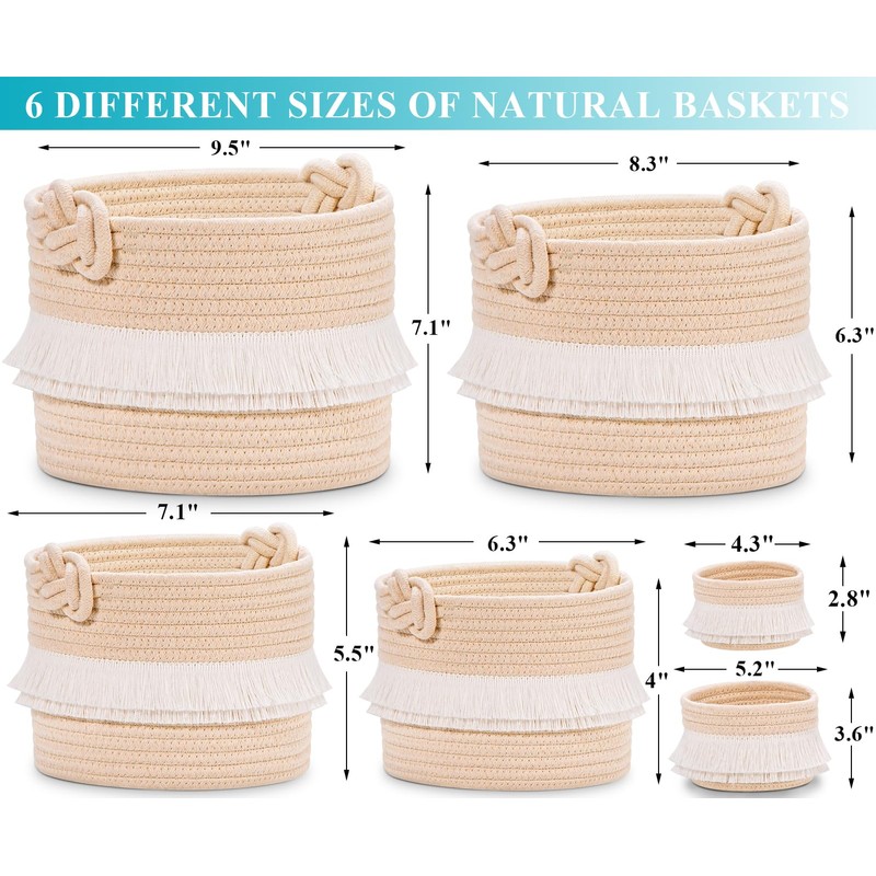 HLWDFLZ 6-Piece Decorative Storage Set Woven Rope Basket for Storage