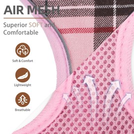 PUPTECK Soft Mesh Dog Harness and Leash Set Pet Puppy Cat Adjustable Reflective Padded Vest No Pull Harnesses, Pink, L