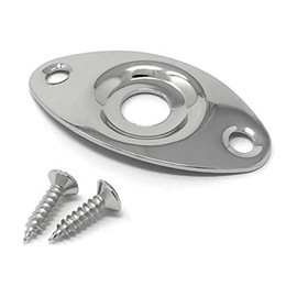 Vintage Forge Chrome Oval Jack Plate for Guitar and Bass with Screws Metal Indented Curved Football Shape JPF20-CHR
