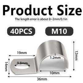 40 Pcs Pipe Strap Clamps 1 Hole, Pipe Straps Pipe Brackets Ø 10 mm, Stainless Steel Pipe Clips, Heavy Duty Metal Conduit Clips Pipe Clamps for 9-10mm EMT Conduits Pipe Fixing Brackets(M10)