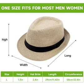 6 Pack Panama Hat Men, Fedora Hat for Men Short Brim Straw Summer Sun Hats Jazz Hats Bulk for Men Women Party Vocation Beach(Khaki)