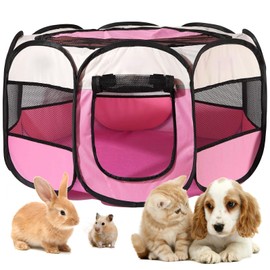 Puppy Run 74 x 74 x 43 cm, Foldable Indoor Dog Park, Cat Enclosure, Puppy Playpen for Indoors, Ideal for Dogs, Cats and Small Animals, Pink