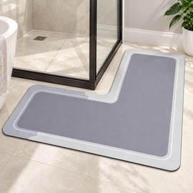 L-Shaped Diatomaceous Earth Bathroom Mat for Shower Entry – Absorbent Non-Slip Floor Mat for Doorways & Bath Areas