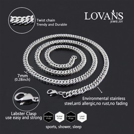 Lovans 14K Gold Plated Cuban Chain for Men and Women Stainless steel Curb Necklace in Color Gold and Silver Size (5 mm * 20 in, Silver)