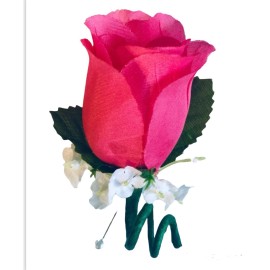 Handmade Hot Pink Watermelon Rose Grooms Mens Wedding Quinceanera Boutonniere Flowers