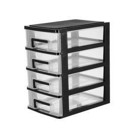 HEALLILY Desktop Storage Drawers Stackable Plastic Drawer Unit Plastic Storage Drawer Storage Box Shelf 4- Drawer Organizer Unit for Office Bedroom