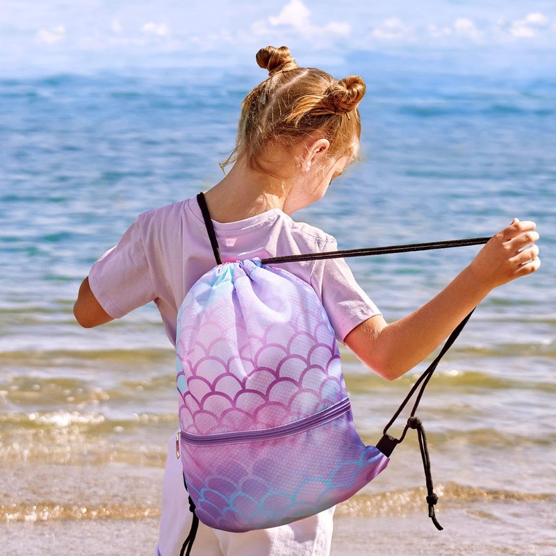WAWSAM Mermaid Drawstring Backpack - Drawstring Bags for Girls Kids