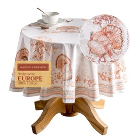 Maison d' Hermine 100% Cotton Table Cover - 69" Diameter Round Decorative Tablecloth - Tablecloths for Dining, Home, Farmhouse & Party - for Thanksgiving & Christmas - Giving Thanks Collection