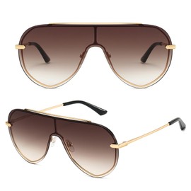 GMKATEYE Stylish Oversized Shield Sunglasses for Women, Trendy Brown Gradient Lense UV 400 Protection Womens Driving Shades Sunglass