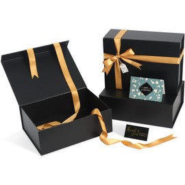 NOVELTYBOXUSA 9x7x4 in Black Gift Box 3 Pack Magnetic Gift Box with Lids Ribbon Small Gift Boxes for Groomsmen,Proposal,Wedding Birthdays, Mother's Day