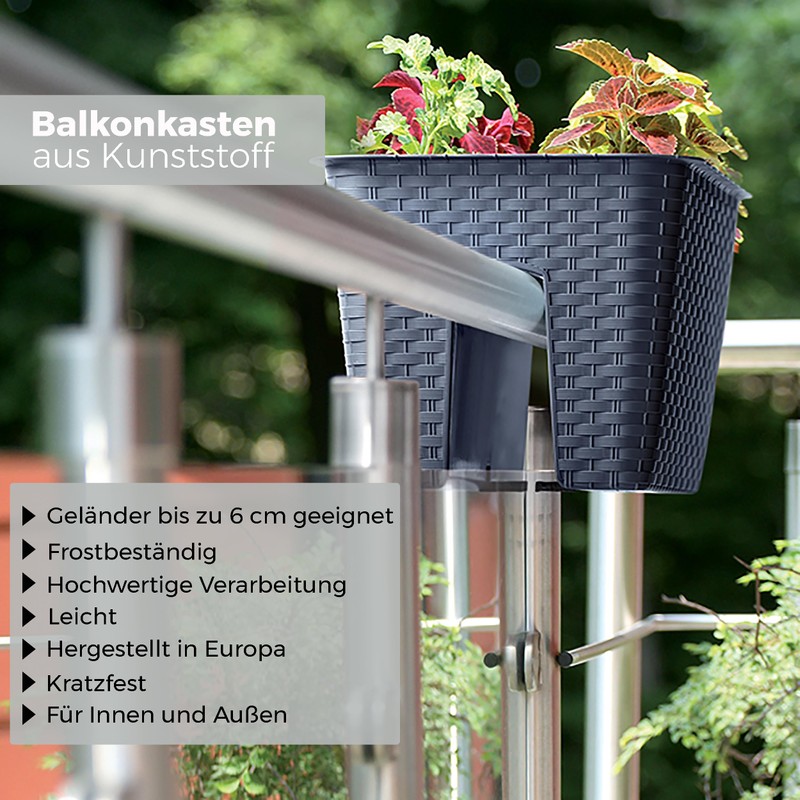 Annastore Flower Box for Railings and Parapets, Balcony Box, Railing