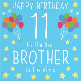 Hunts England - Large Brother 11th Birthday Card - Large Size - Happy Birthday - 11 - To The Best Brother In The World - Iconic Collection - Large - 210 x 210 mm - Age 11