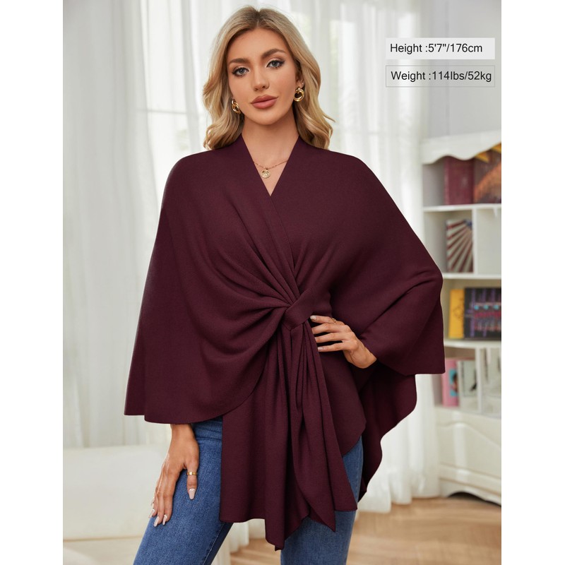 PULI Women's Elegant Poncho Knitted Ponchos Capes Open Front Versatile