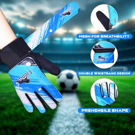 LIONCO Kids Goalie Gloves,Youth Soccer Gloves for Boys Girls,Professional Goalkeeper Glove,Durable,Anti-Slip Grip,Adjustable Wrist Strap,Breathable (Cyan, Size 8 Suitable for Size M-L Adult)