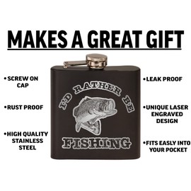 Rogue River Tactical Funny Fishing Flask I'd Rather Be Fishing Stainless Steel Hip Flask Premium Matte Black Makes a Great Gift For Him Dad Father Gag Joke Gift