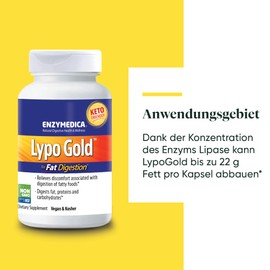 Enzymedica - Lypo Gold Enzyme Formula, Reduces Gases and Bloat, Indicated for Keto Diets, Improves Nutrient Absorption, Gluten Free, Dairy Free, Vegan, 60 Capsules