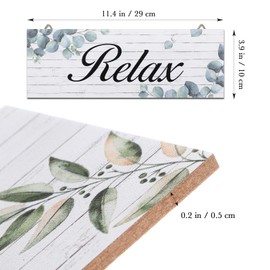 Relax Soak Unwind Wooden Sign：3 Link Bathroom Decor Sign Rustic Hanging Wall Sign - Green Wooden Leaf Bathroom Accessories for Bathroom Living Room Farmhouse Decor