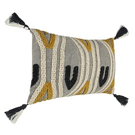 EGLO LIVING Chevery Decorative Couch Cushion Industrial Vintage Decorative Cushion Handmade Made of Cotton and Polyester in Grey, Cream and Yellow, Cushion Cover with Insert, Sofa Cushion 60 x 35 cm