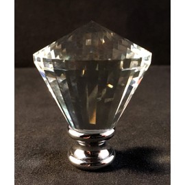 Lamp Finial-Crown Diamond Faceted Crystal Polished Chrome Base