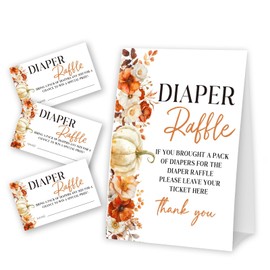 Kqfdr Little Pumpkin Diaper Raffle Tickets and Sign, Thanksgiving Baby Shower Card Set (1 Sign and 50 Cards), Fall Gender Reveal Party Favor Supplies -A10
