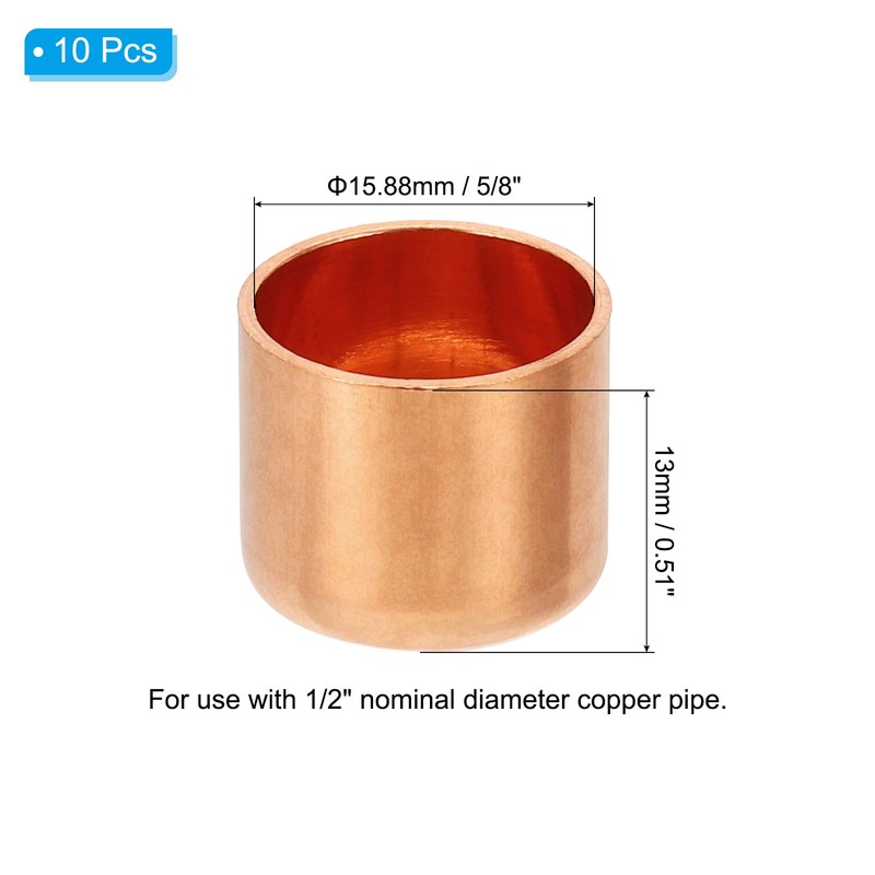 PATIKIL 1/2" Copper Pipe End Cap, 5Pcs Copper Fitting Cap